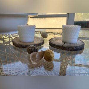 Two White Hobnail Milk Glass Votive Candle Holder-Tooth Pick Holder Vintage